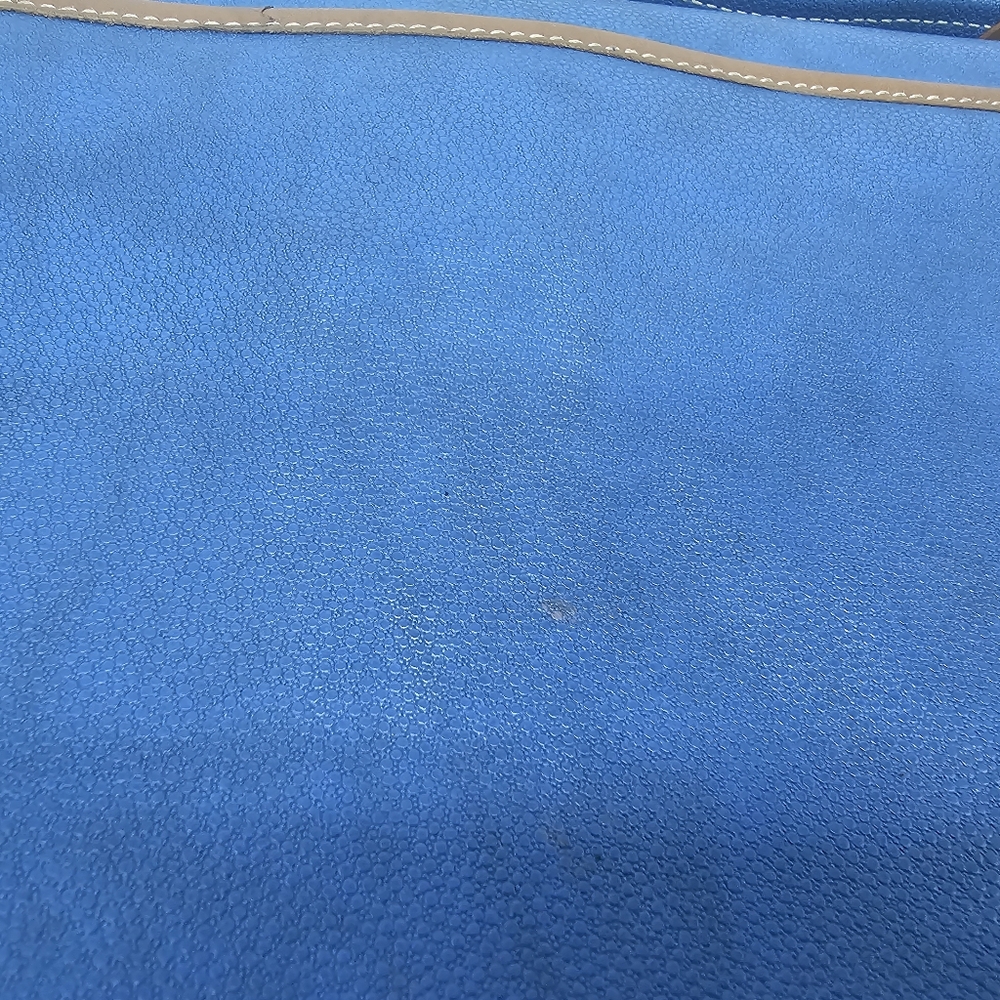 LANCEL Vintage Blue Coated Textured Leather Tan Cartable Messenger Crossbody Bag - Picture 9 of 17